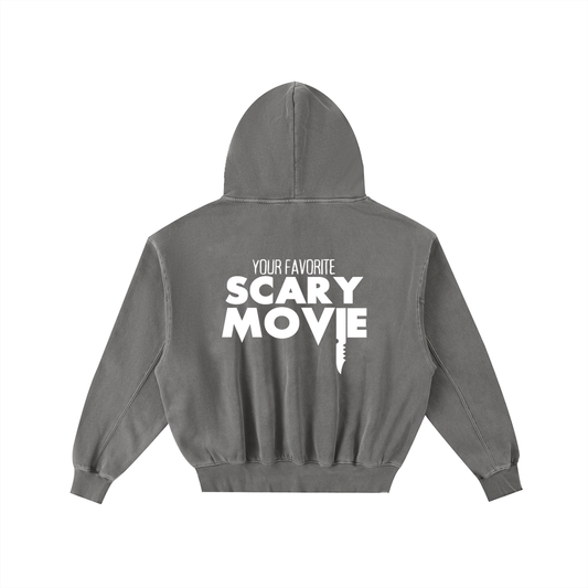 YFSM White Logo Frayed Washed Fleece Hoodie