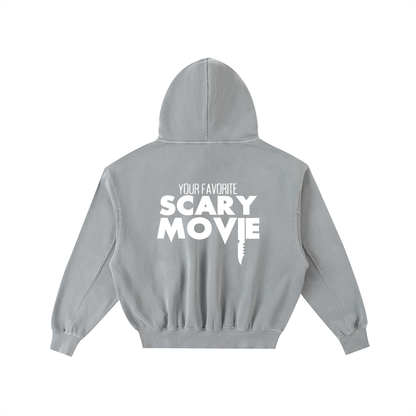 YFSM White Logo Frayed Washed Fleece Hoodie