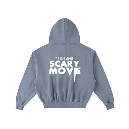 YFSM White Logo Frayed Washed Fleece Hoodie