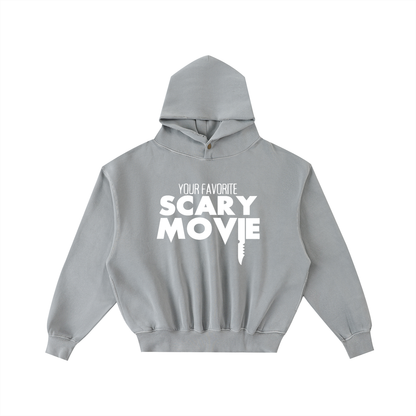 YFSM White Logo Frayed Washed Fleece Hoodie