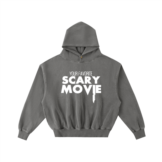 YFSM White Logo Frayed Washed Fleece Hoodie