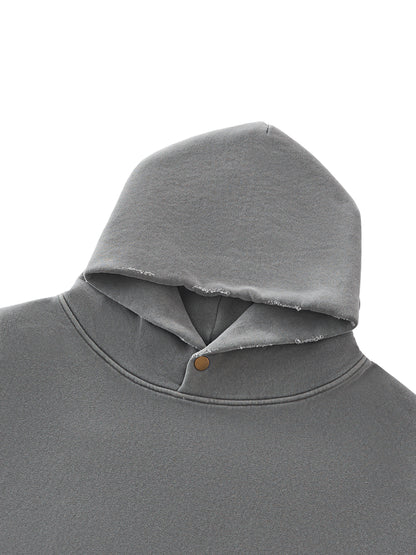YFSM White Logo Frayed Washed Fleece Hoodie